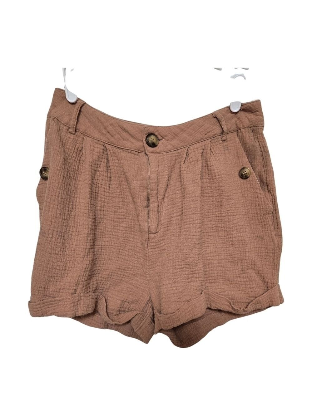 Lumiere Brown Cotton Gauze High Rise Shorts Large